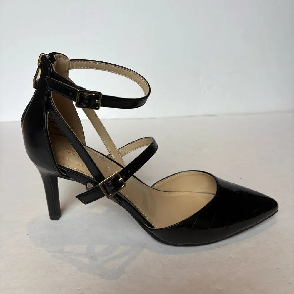 Liz Claiborne Women's Black Strappy Heels Harvey Back Zipper Size 10M